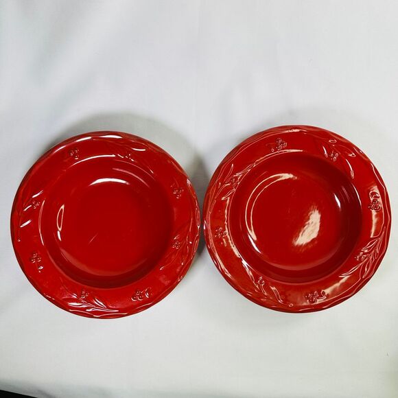Swiss Colony Occasions Set of 2 Red Stoneware Soup Bowls 9" - Picture 1 of 11